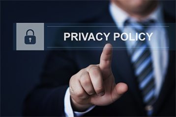an image with person touching privacy policy button on virtual screen 