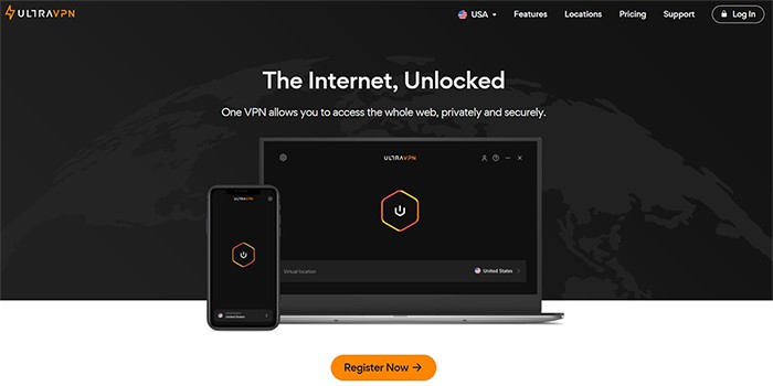 an image with UltraVPN homepage screenshot