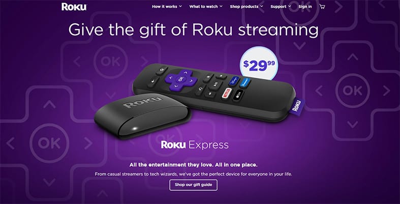 An image featuring the Roku website homepage screenshot