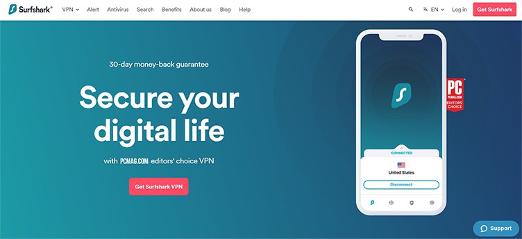 an image with Surfshark homepage screenshot