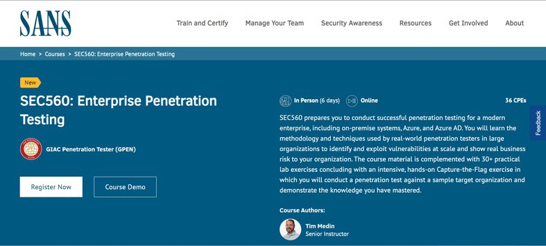 SANS SEC560: Enterprise Penetration Testing