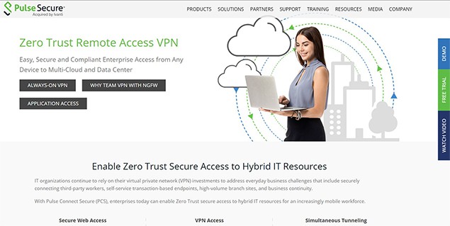 an image with Pulse Secure homepage screenshot 