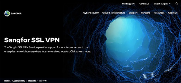 an image with Sangfor SSL VPN homepage screenshot