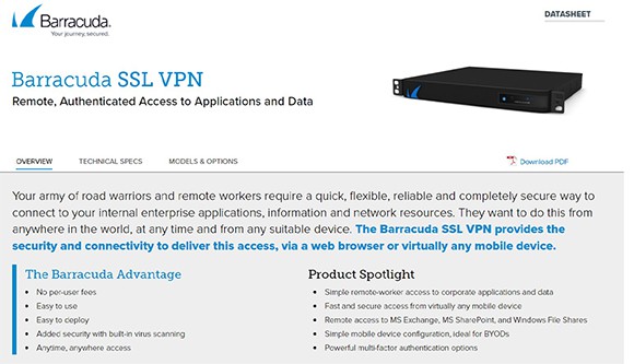 an image with Barracuda SSL VPN homepage screenshot