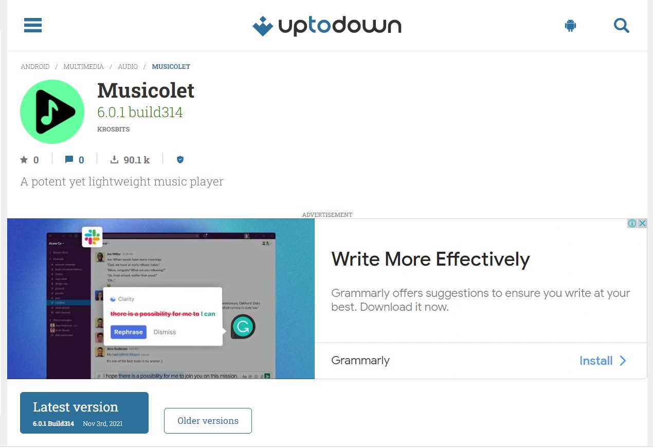 an image with Musicolet homepage 