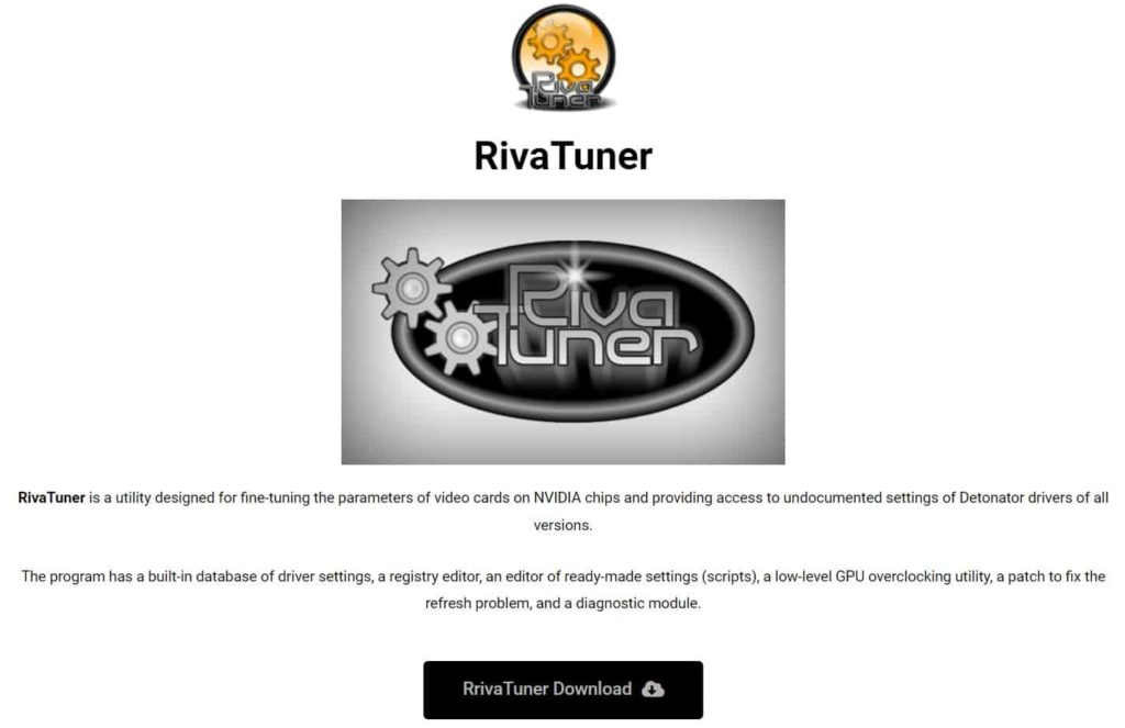 an image with Riva Tuner homepage screenshot