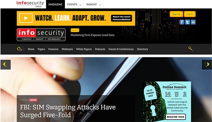 an image with Infosecurity magazine homepage
