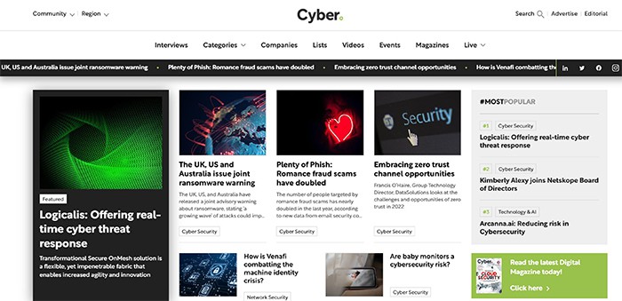 an image with Cyber magazine homepage