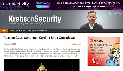 an image with Krebs on Security homepage