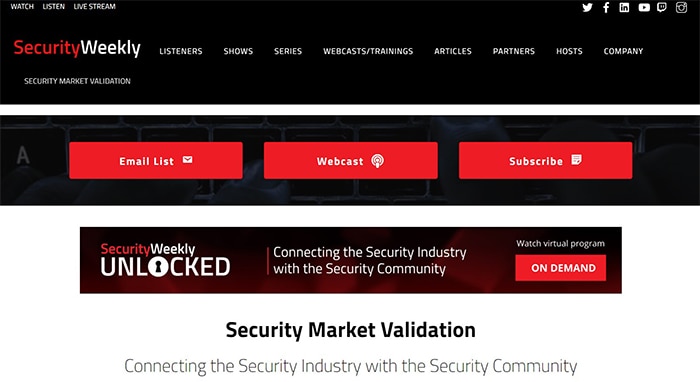 an image with Security Weekly homepage