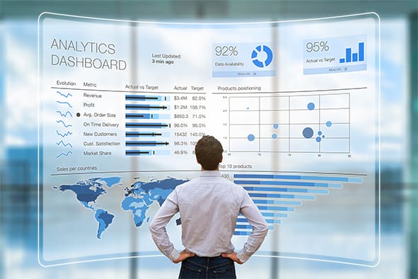 an image with man analyzing business analytics 