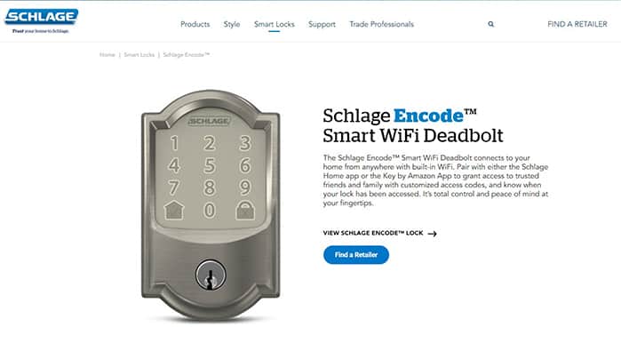 an image with Schlage Encode homepage 