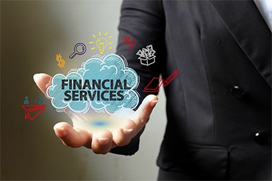 an image with person holding financial services cloud with icons on it