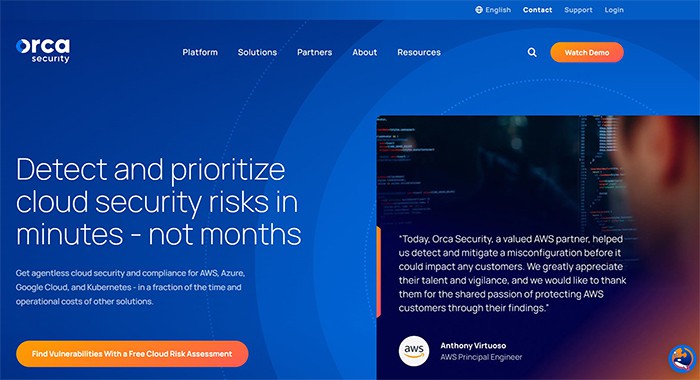 an image with Orca Security homepage 