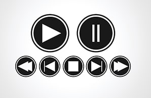 an image with video media player buttons icon