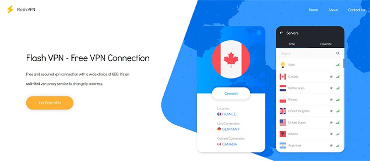 an image with Flash VPN homepage screenshot