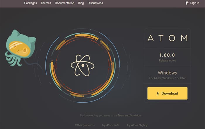 an image with Atom homepage screenshot