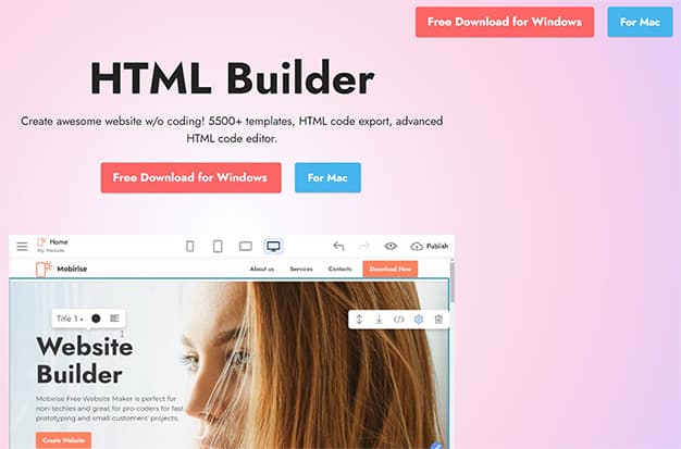 an image with HTML5 Builder homepage screenshot 