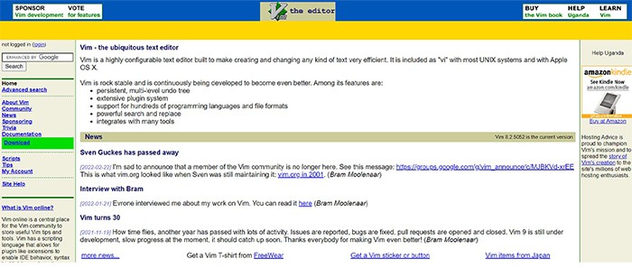 an image with Vim homepage screenshot