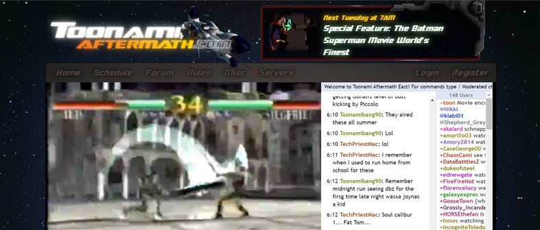 An image featuring the Toonami Aftermath website homepage screenshot