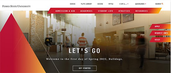 an image with Ferris State University homepage 