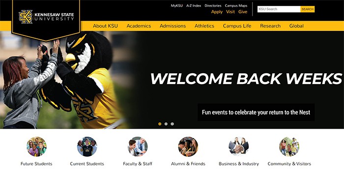 an image with Kennesaw State University homepage