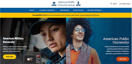 an image with American Public University System homepage
