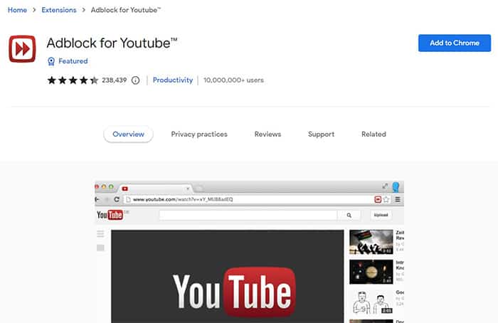 an image with YouTube Adblocker ready to download from google chrome 