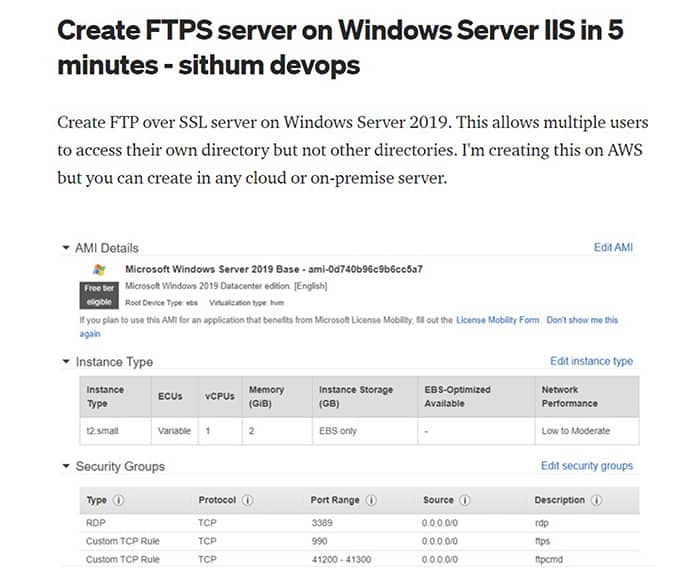 an image with screenshot from medium.com page related to IIS FTPS Server