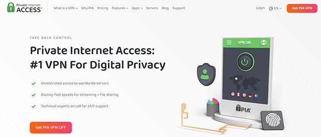 an image with Private Internet Access homepage screenshot