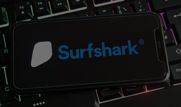 an image with Surfshark background on smartphone 