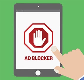 an image with person touching ad blocker on tablet vector illustration 