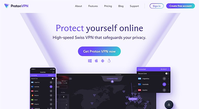 an image with ProtonVPN homepage screenshot 