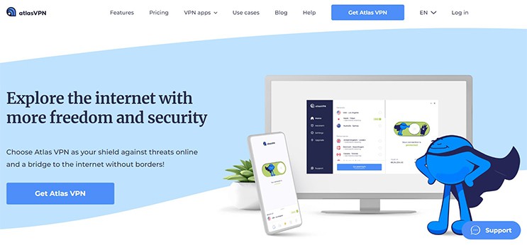 an image with Atlas VPN homepage screenshot