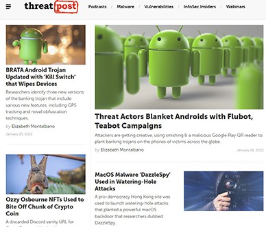 an image with Threat Post homepage 