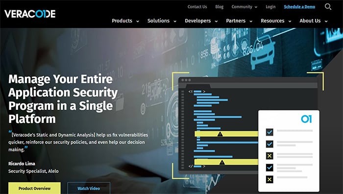 an image with Veracode homepage 