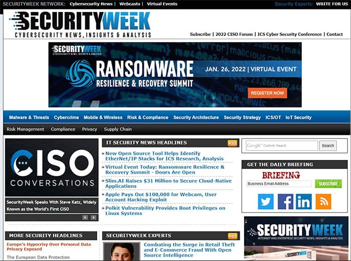 an image with SecurityWeek homepage