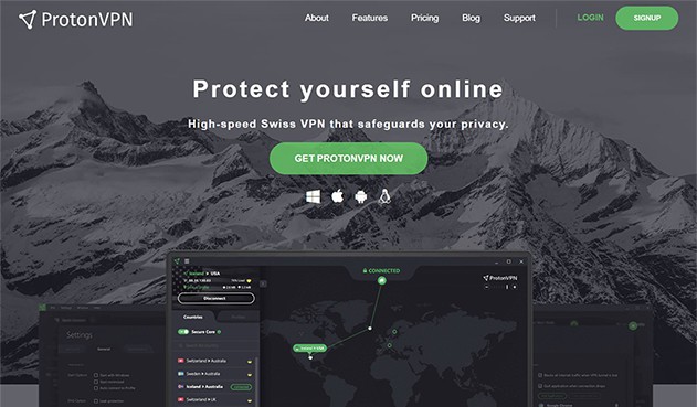 an image with ProtonVPN homepage screenshot