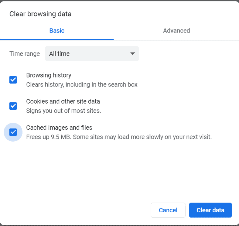 Clearing browser cache