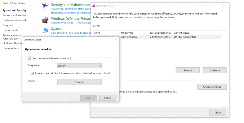 Defragment and optimize hard disk drive