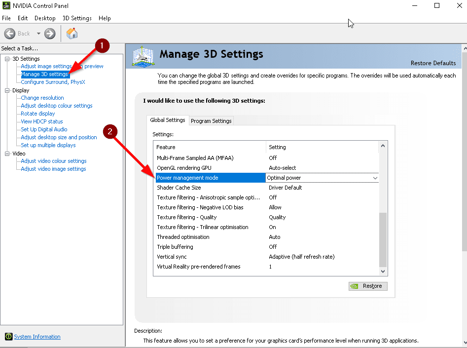 An image featuring how to adjust the power settings step 1