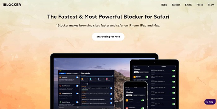 an image with 1Blocker homepage