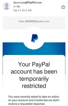 An image featuring a PayPal account that has been temporarily restricted concept