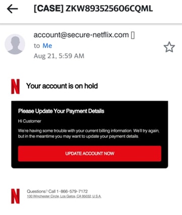 An image featuring Netflix email concerning account on hold concept