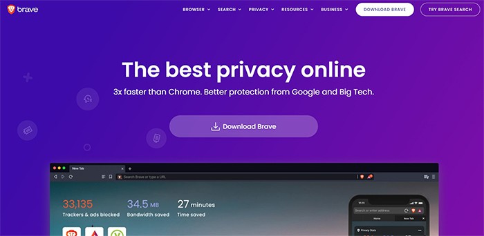 an image with Brave browser homepage 