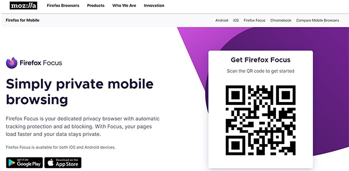 an image with Firefox Focus homepage