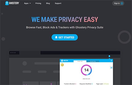 an image with Ghostery homepage