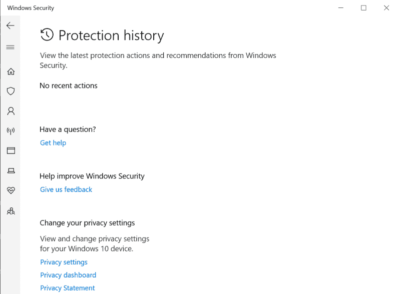 Protection history menu