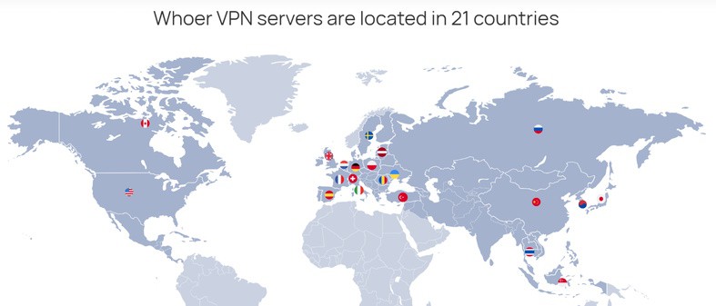 Explore Whoer VPN Servers in Over 20 Countries