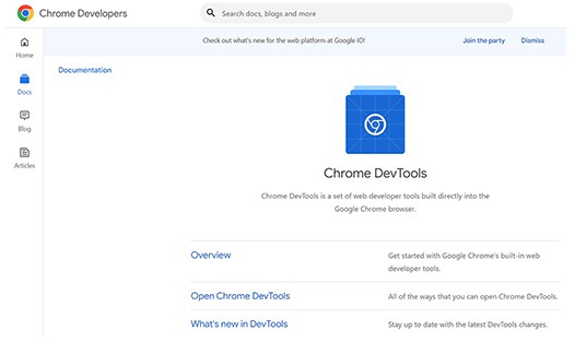 an image with Chrome DevTools homepage screenshot